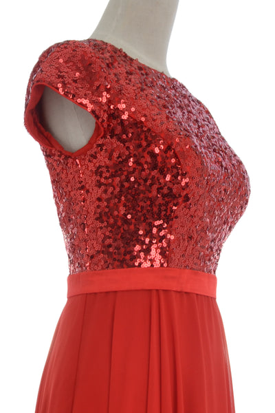 MACloth Women Cap Sleeve Sequin Chiffon Short Birdesmaid Dress Formal Party Gown