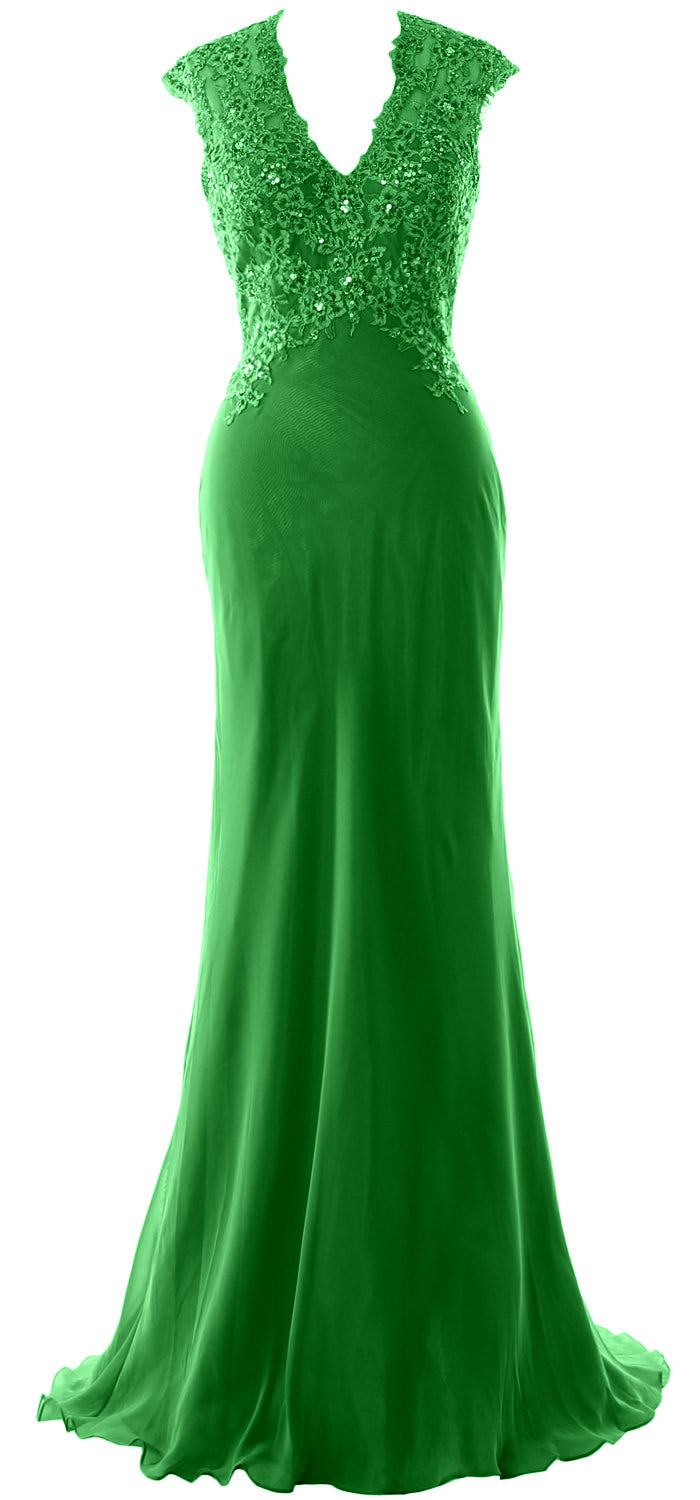MACloth Damen Kleider für die Brautmutter, Meerjungfrau, V-Ausschnitt, Spitze, formelles Abendkleid