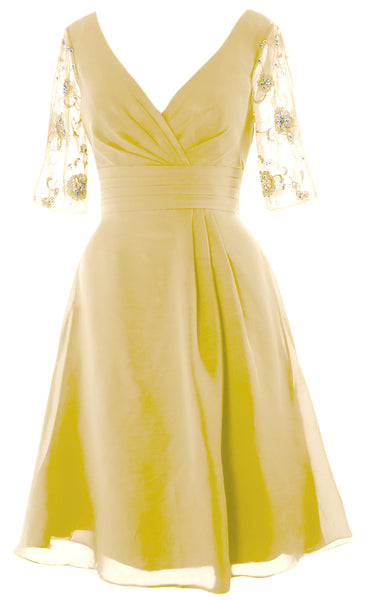 MACloth Mother of Bride Short Dresses Half Sleeves V Neck Cocktail