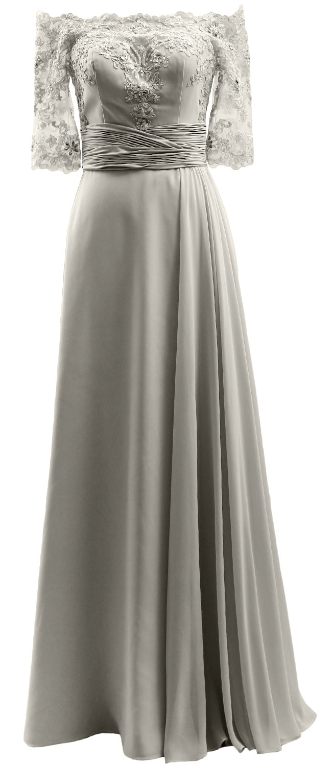 MACloth Damen-Kleid für die Brautmutter, schulterfrei, Spitze, lang, formelles Abendkleid