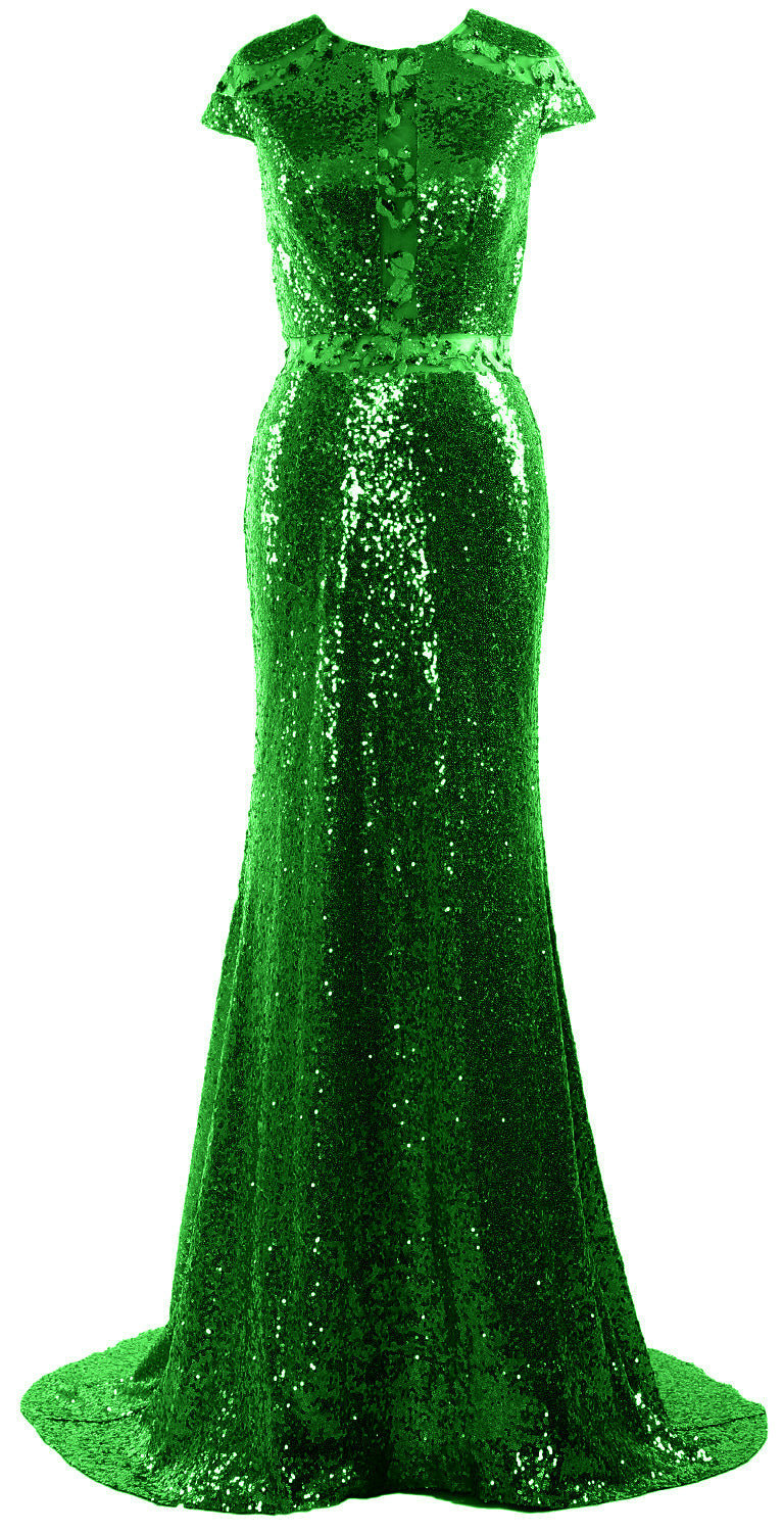 MACloth Damen Abendkleid Meerjungfrau Flügelärmel Pailletten Formelle Kleider