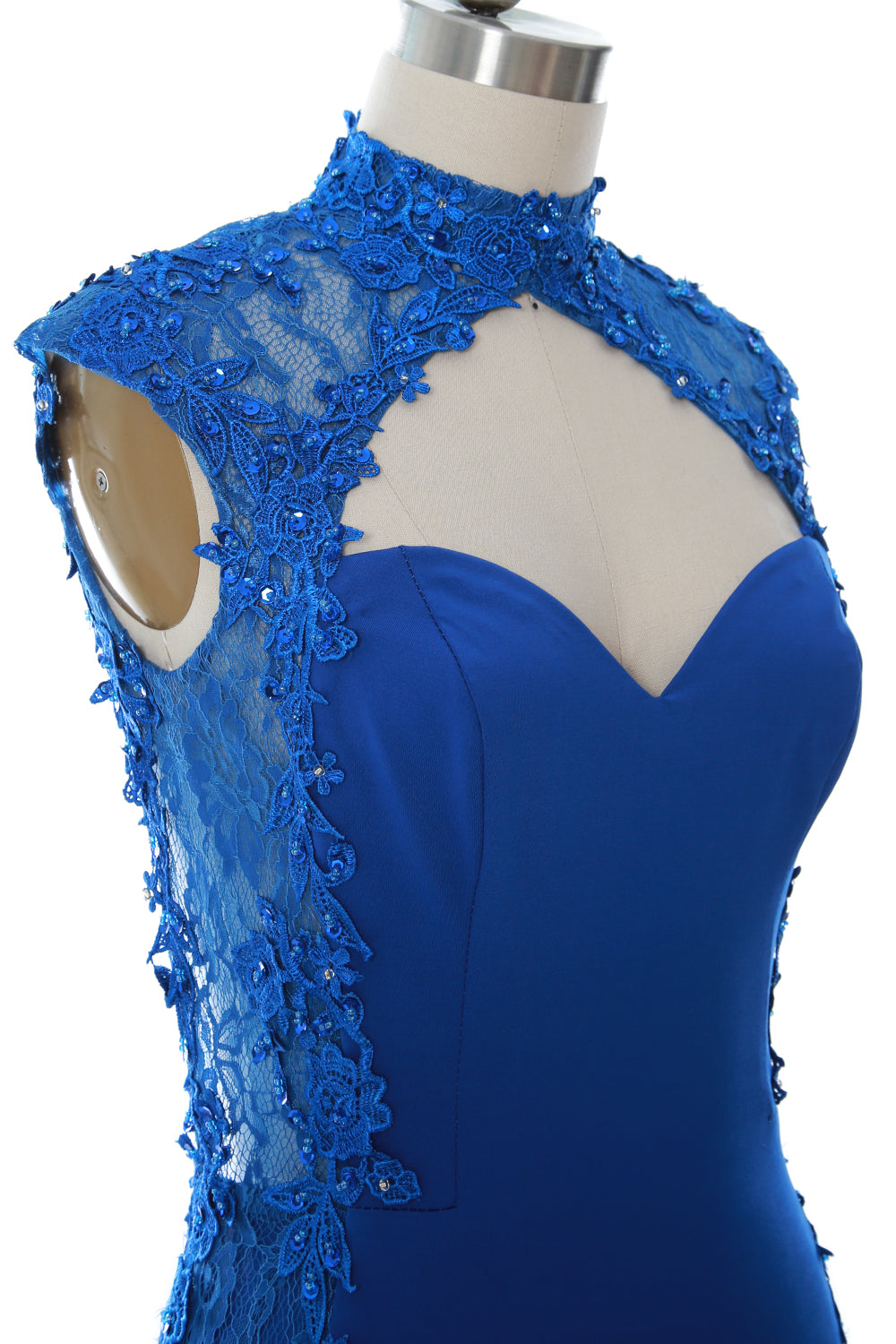 MACloth Women Prom Dresses Mermaid High Neck Sleeveless Lace Formal Evening Gown