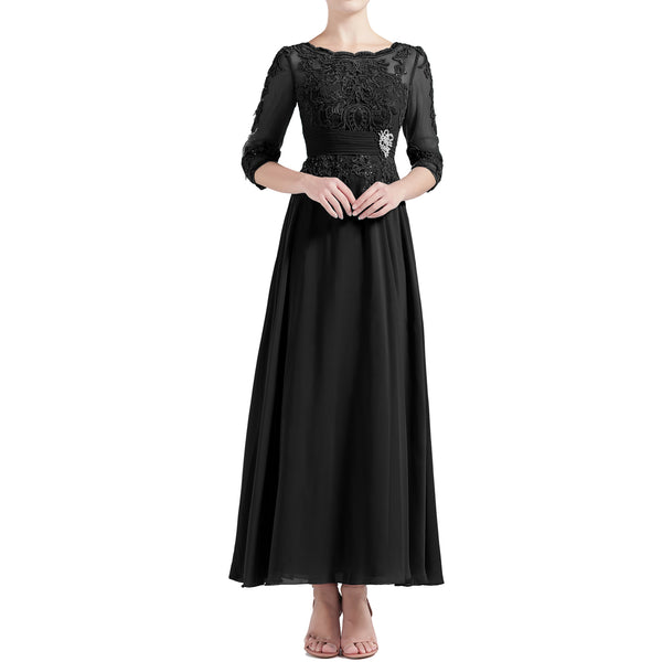 MACloth Women Tea Length 3/4 Sleeve Boat Neck Mother Bride Dresses Bridal Party