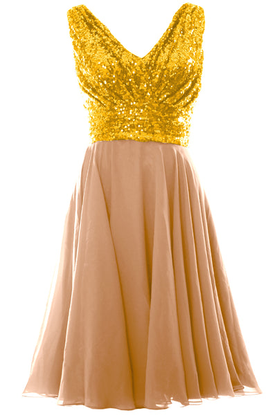 MACloth Women V Neck Sequin Short Wedding Bridesmaid Dresses Mother of Bride
