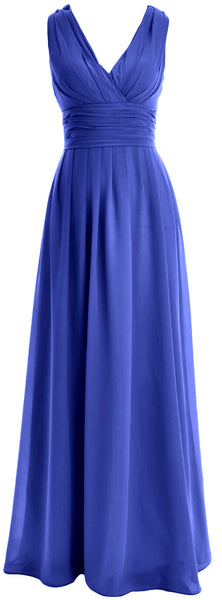 MACloth Long Romantic Wedding Party Bridesmaid Dresses V neck Sleeveless