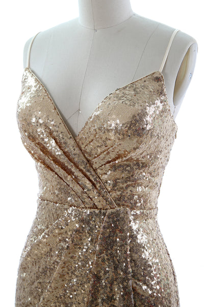 MACloth Women Midi Bridesmaid Dresses Sequin V Neck Wedding Party Formal Gown