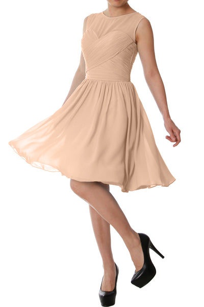 MACloth Elegant O Neck Short Bridesmaid Dress Chiffon Wedding Party Formal Gown