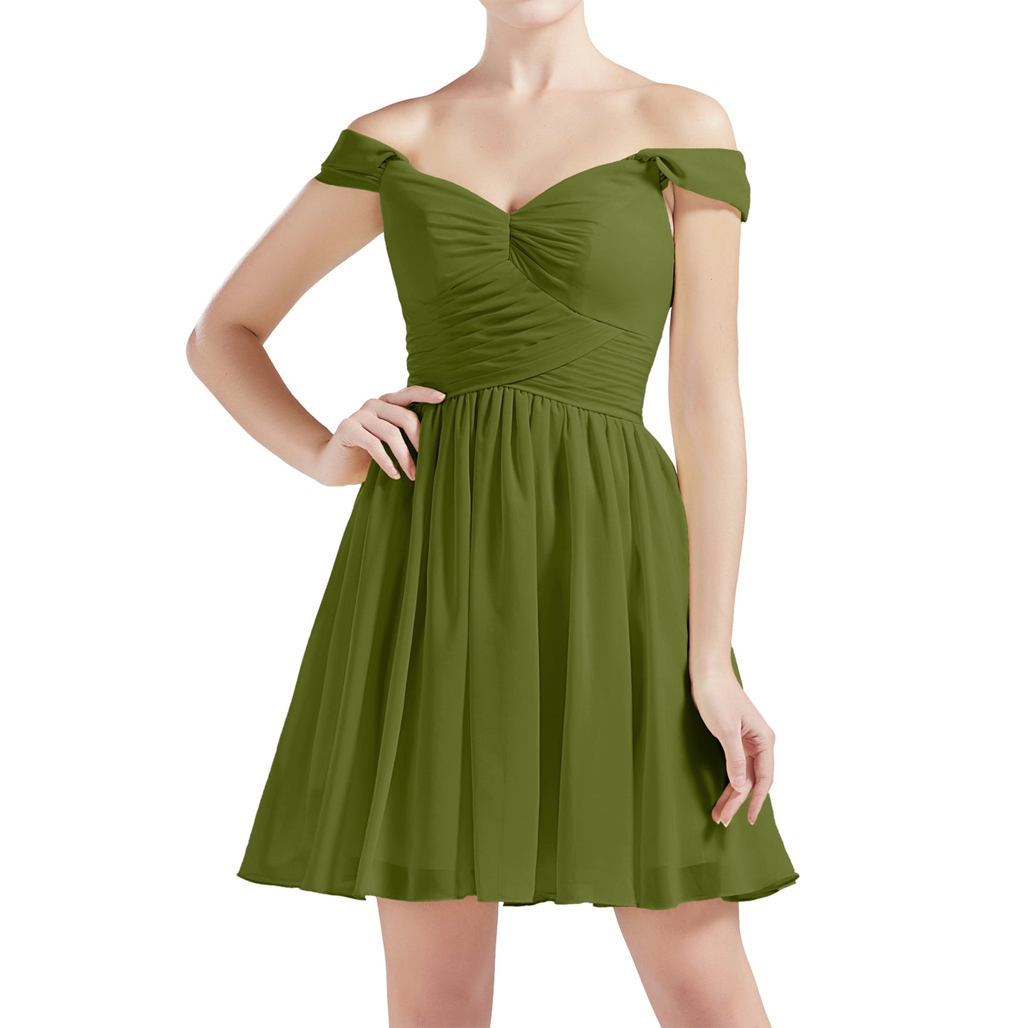 MACloth Damen Schulterfrei Kurze Chiffon Brautjungfernkleider Hochzeit Party BD MoH