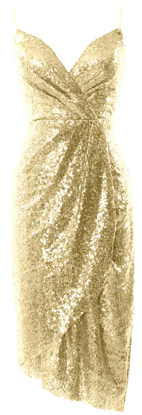 MACloth Women Midi Bridesmaid Dresses Sequin V Neck Wedding Party Formal Gown