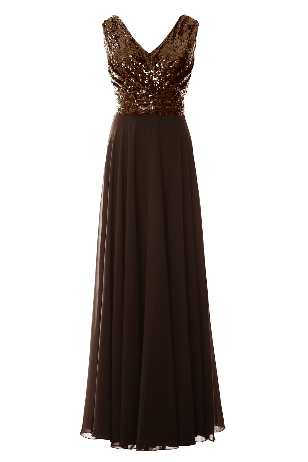 MACloth Women Sleeveless Long Bridesmaid Dresses V Neck Sequin Evening Gown