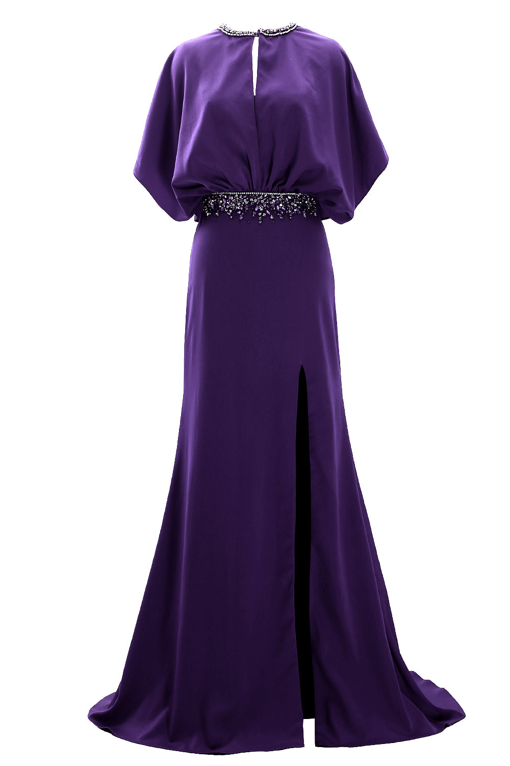 MACloth Vestido de noche con mangas abullonadas y cuentas de crepé para mujer Vestidos para madre de la novia