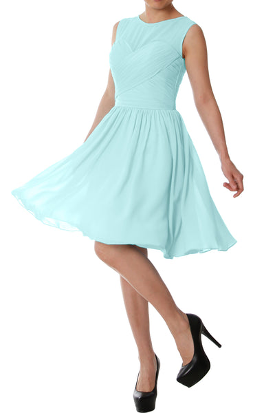 MACloth Elegant O Neck Short Bridesmaid Dress Chiffon Wedding Party Formal Gown