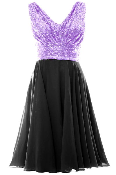 MACloth Women V Neck Sequin Short Wedding Bridesmaid Dresses Mother of Bride