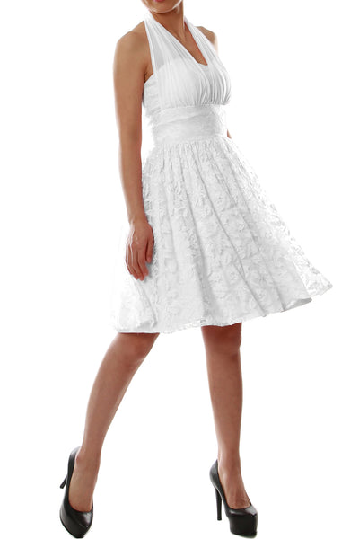 MACloth Women Halter Short Lace Little Black Dress Wedding Party Bridesmaid