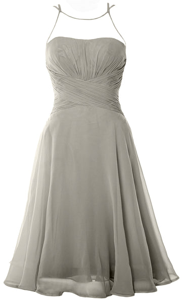 MACloth Elegant Illusion Short Cocktail Dress Chiffon Wedding Party Fo