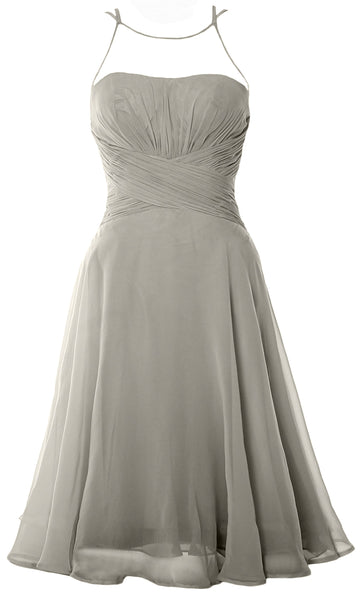 MACloth Elegant Illusion Short Cocktail Dress Chiffon Wedding Party Formal Gown
