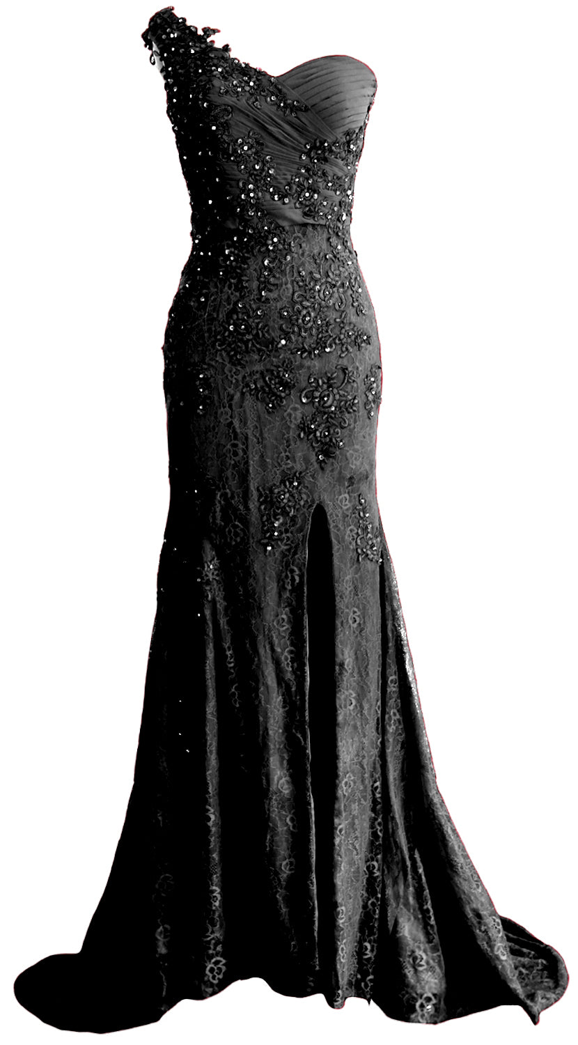 MACloth Women Prom Dresses Mermaid One Shoulder Long Lace Maxi Wedding Gown Long