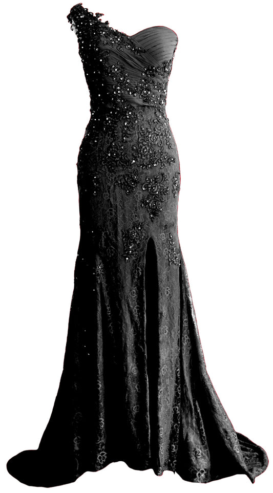 MACloth Vestidos de fiesta para mujer, sirena, un hombro, largo, encaje, maxi vestido de novia largo