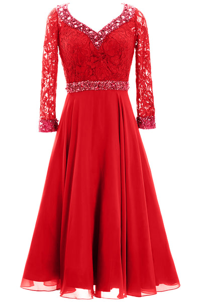 MACloth Women 3/4 Sleeve Lace Wedding Tea Length Mother of Bride Dresses Midi