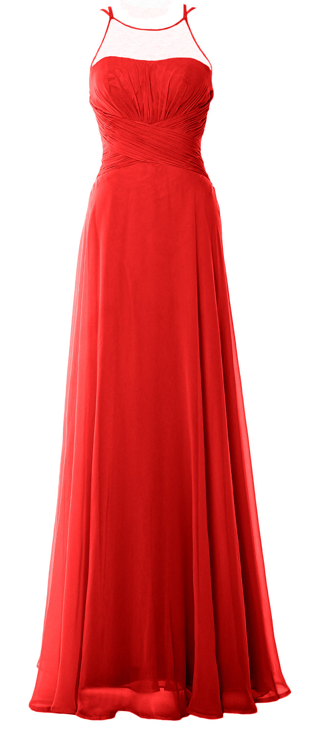 MACloth Damen Neckholder Langes Brautjungfernkleid Chiffon Schlichtes Ballkleid Formales Kleid