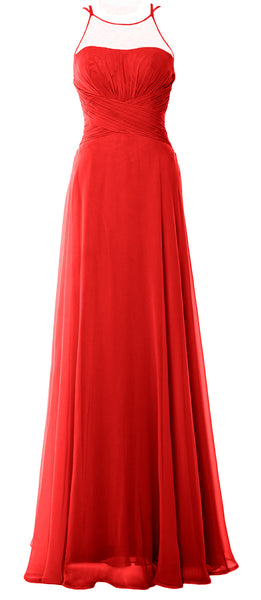 MACloth Women Halter Long Bridesmaid Dress Chiffom Simple Prom Formal Gown