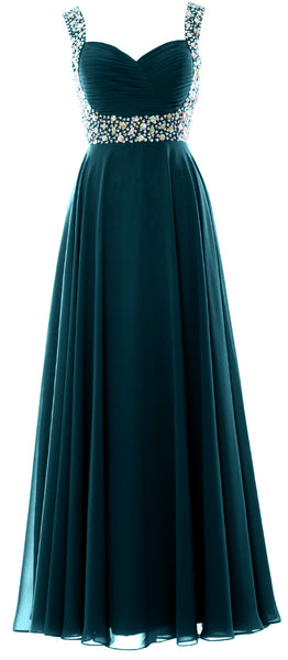 MACloth Women Straps Crystal Chiffon Long Prom Wedding Party Dress Evening Gown