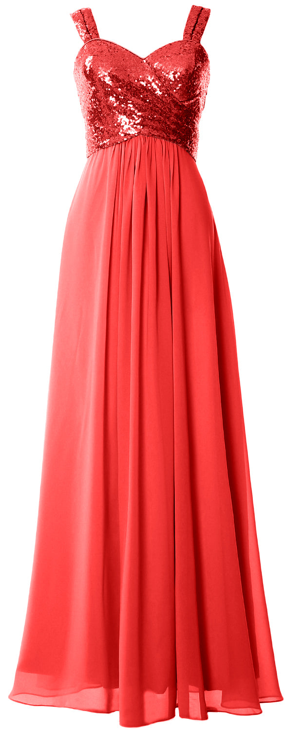 MACloth Women Sequin Chiffon Long Bridesmaid Dress Cowl Back