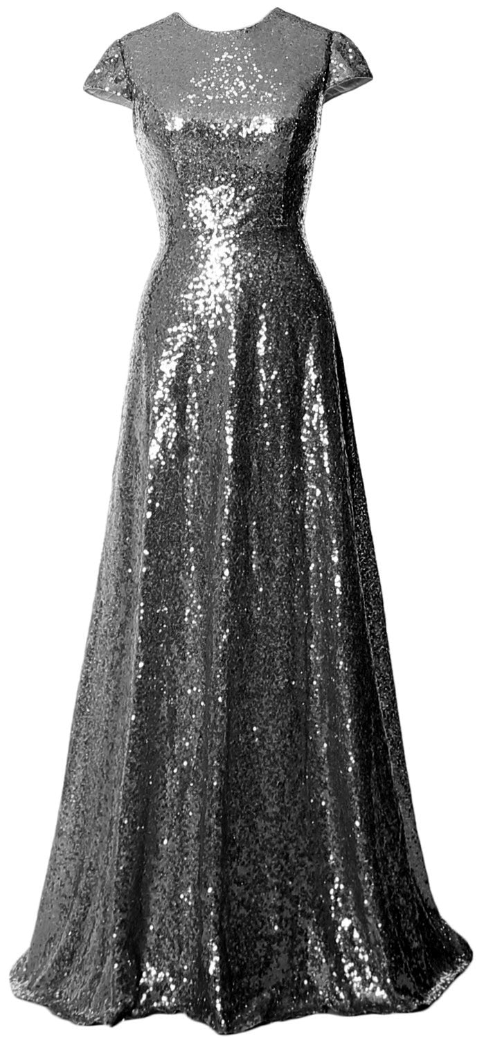MACloth Women Cap Sleeves Long Sequin Mother Bride Dresses Bridesmaid BD