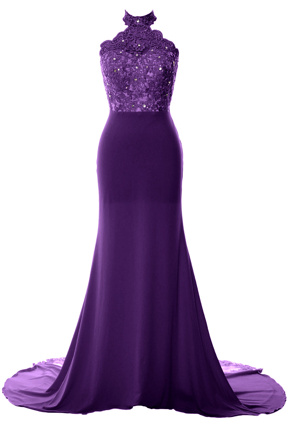 MACloth Women Prom Dresses Mermaid Sleeveless Lace Evening Party Formal Gown