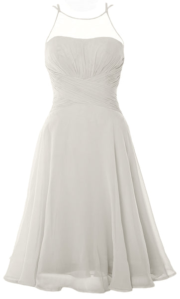 MACloth Elegant Illusion Short Cocktail Dress Chiffon Wedding Party Formal Gown