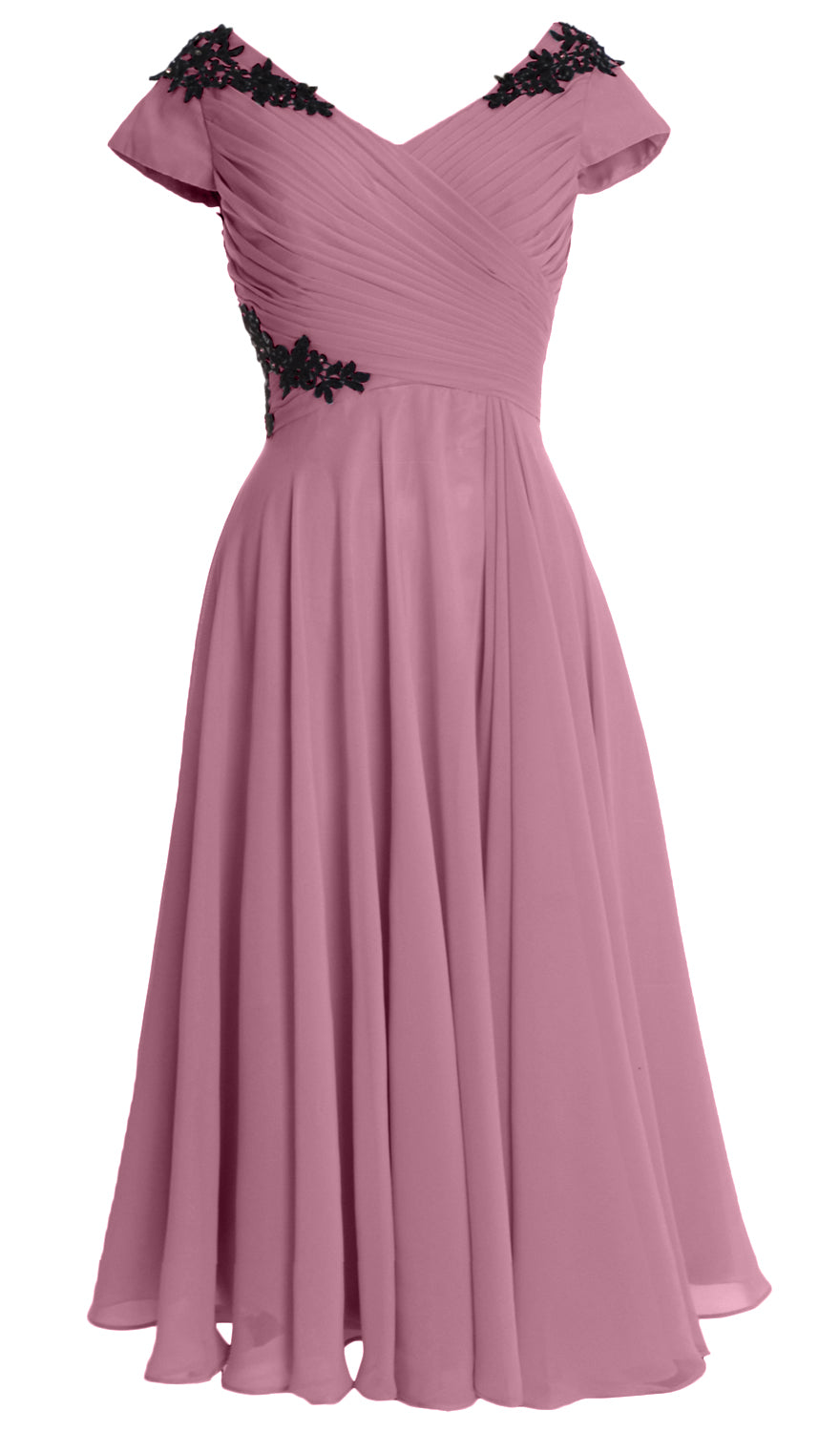 MACloth Damen Kleider für die Brautmutter, V-Ausschnitt, Flügelärmel, wadenlang, Hochzeitsgast