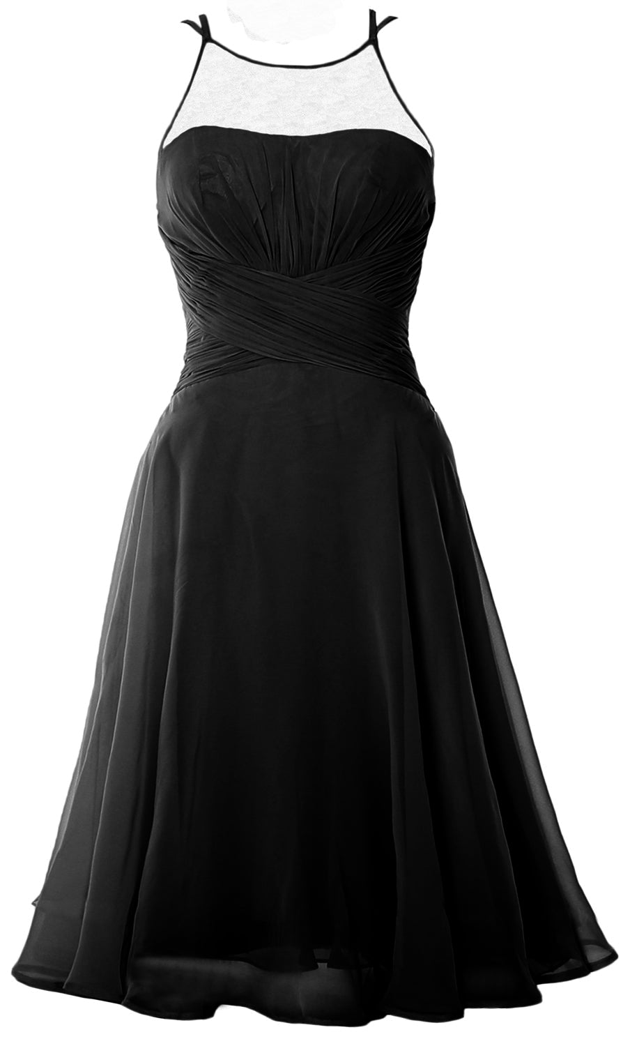 Vestido de cóctel corto elegante con ilusión de MACloth, vestido formal de gasa para boda o fiesta
