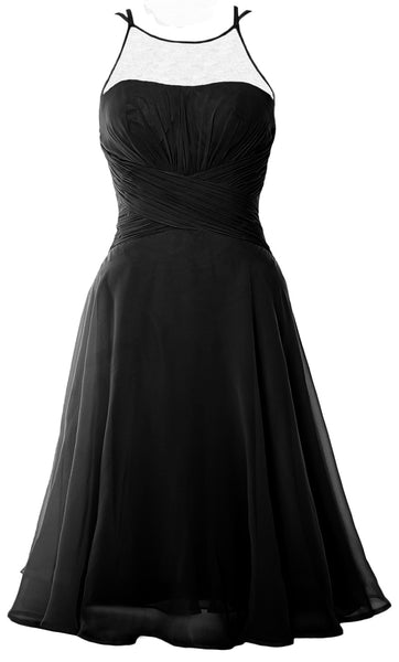 MACloth Elegant Illusion Short Cocktail Dress Chiffon Wedding Party Formal Gown