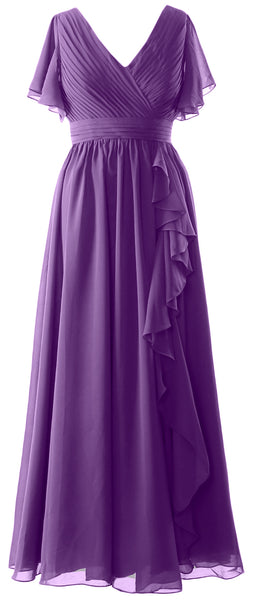 MACloth Mother of the Bride Dresses with Sleeves V Neck Long Wedding Formal Gown