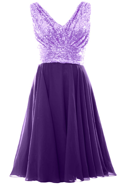 MACloth Women V Neck Sequin Short Wedding Bridesmaid Dresses Mother of Bride