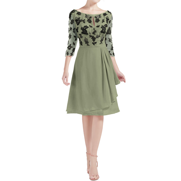 MACloth Women Boat Neck 3/4 Sleeves Short Lace Mother Bride Dresses Cocktail MoB