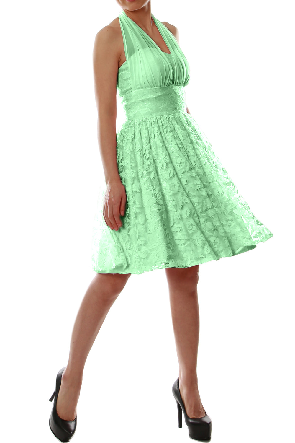 MACloth Damen Neckholder-Kleid, kurz, Spitze, kleines schwarzes Kleid, für Hochzeit, Party, Brautjungfer