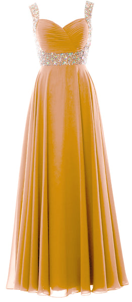 MACloth Women Straps Crystal Chiffon Long Prom Wedding Party Dress Evening Gown