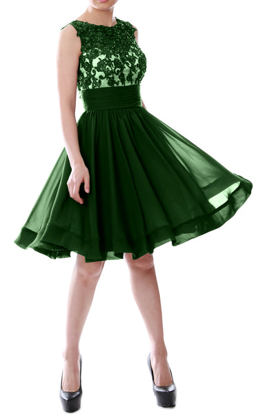MACloth Women Beaded Lace Chiffon Short Prom Formal Dress Cocktail Party Gown