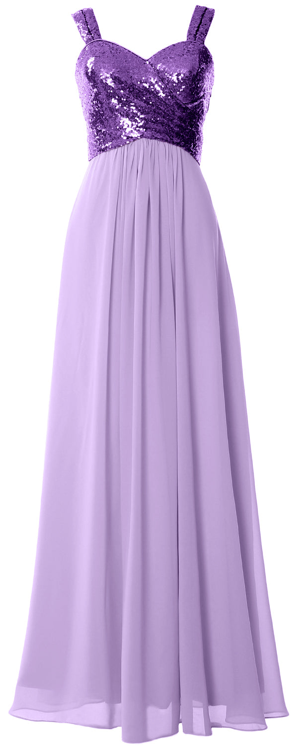MACloth Women Sequin Chiffon Long Bridesmaid Dress Cowl Back
