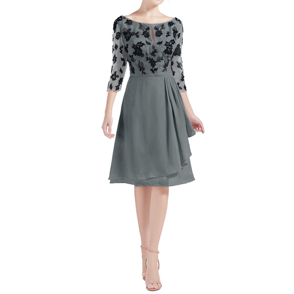 MACloth Women Boat Neck 3/4 Sleeves Short Lace Mother Bride Dresses Cocktail MoB