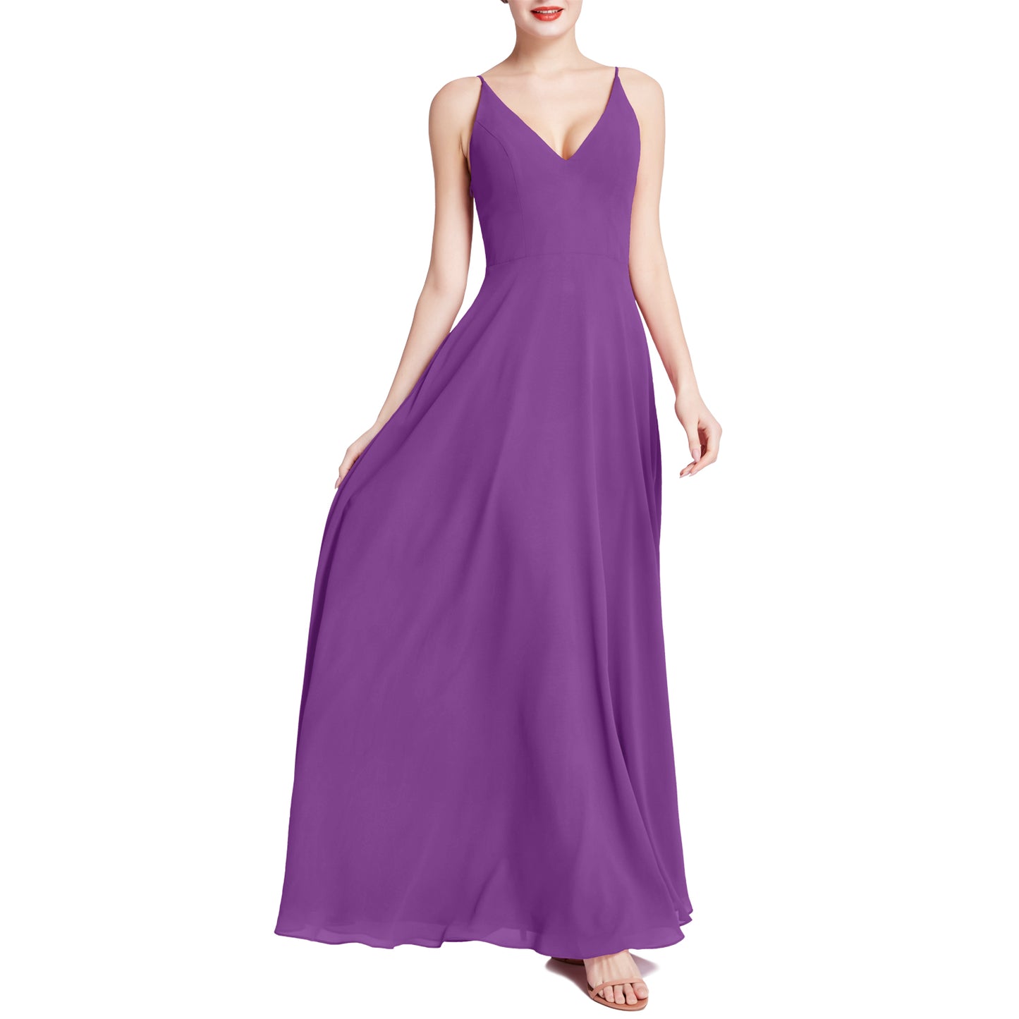 MACloth Mujeres Cuello en V Maxi Boda Fiesta Dama de Honor Vestidos Vestido de Noche