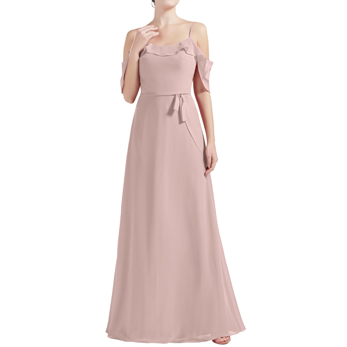 MACloth Women Cold Shoulder Long A Line Wedding Bridesmaid Dresses