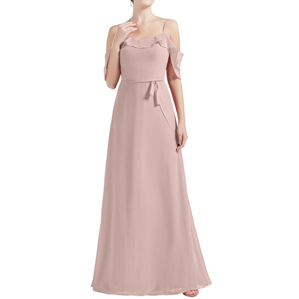 MACloth Women Cold Shoulder Long A Line Wedding Bridesmaid Dresses