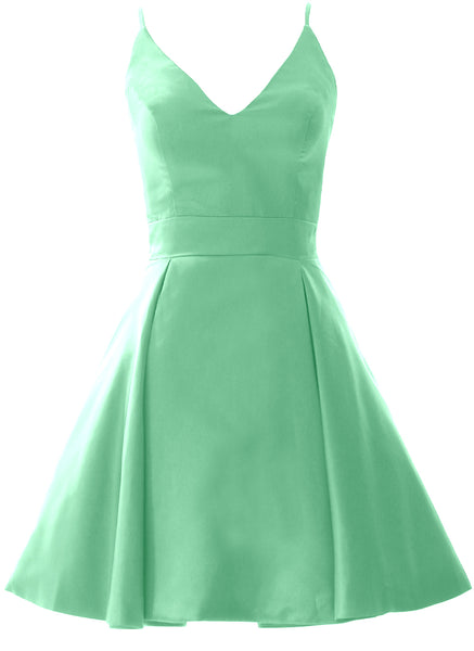 MACloth Mini Prom Homecoming Dresses V Neck Satin Wedding Guest Formal Gown