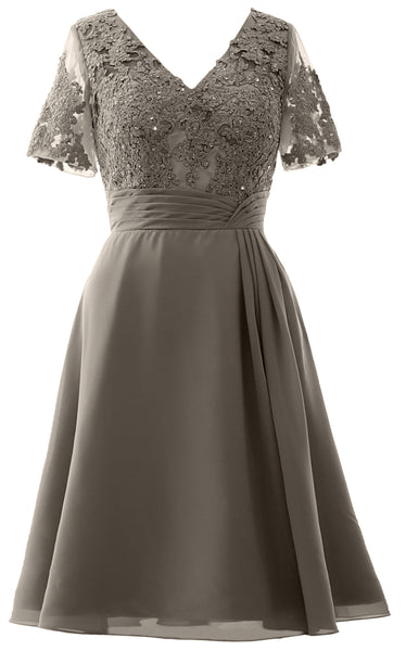 MACloth Women Knee Length Mother of Bride Dresses Short Sleeves Wedding