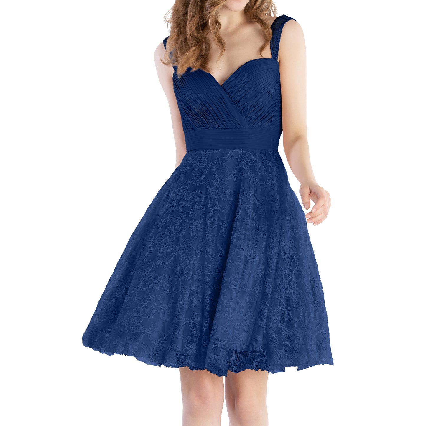 MACloth Women Sweetheart Pleated Lace Short Wedding Party Bridesmaid Dresses LBD