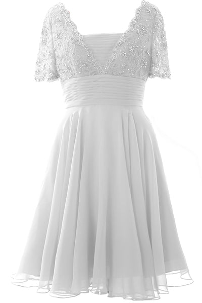 MACloth Women Mother of Bride Dress Short Sleeves Lace Wedding Party Formal Gown
