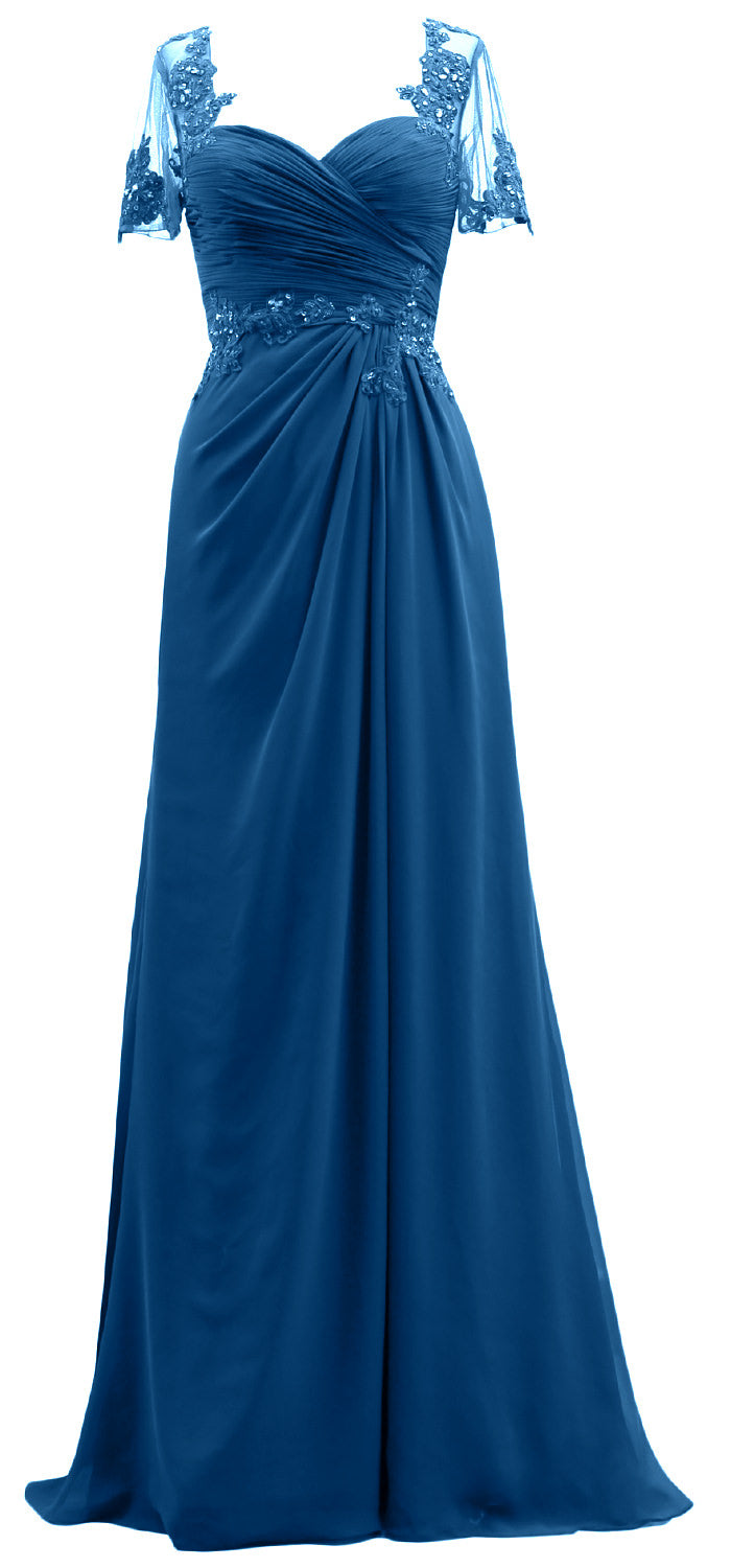 MACloth Damen Kurze Ärmel Spitze Formelles Abendkleid Maxikleid für die Brautmutter