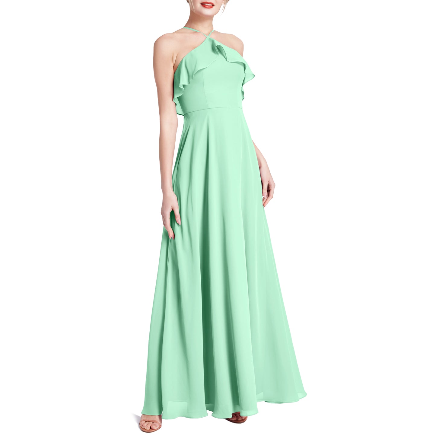 MACloth Women Ruffle Overlay Maxi Wedding Party Bridesmaid Dresses Evening Gown